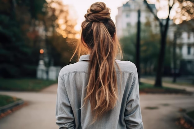 acconciature da chignon per capelli lunghi dall'aspetto posteriore della fotografia professionale