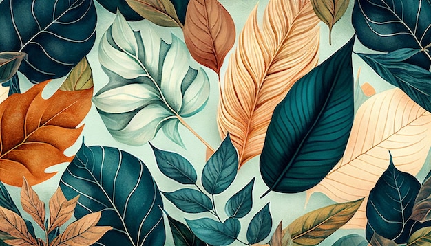 Acqua astratta colore arte tropicale foglie e rami sfondo Buono per banner di invito copertina AI generativa