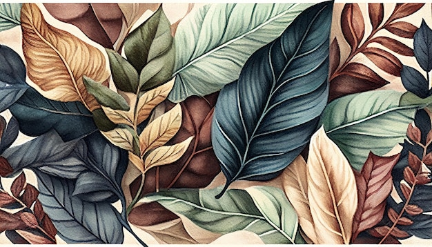 Acqua astratta colore arte tropicale foglie e rami sfondo Buono per banner di invito copertina AI generativa