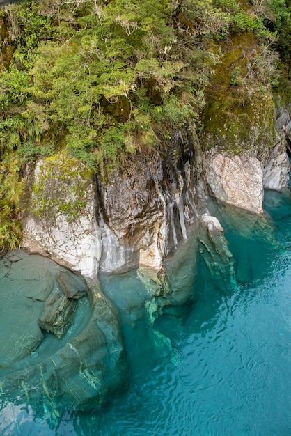 Acqua blu cristallina e pulita delle piscine blu nel fiume a Fiordland