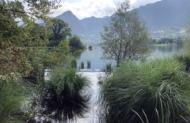 Acqua del lago di garda in italia circondata da montagne