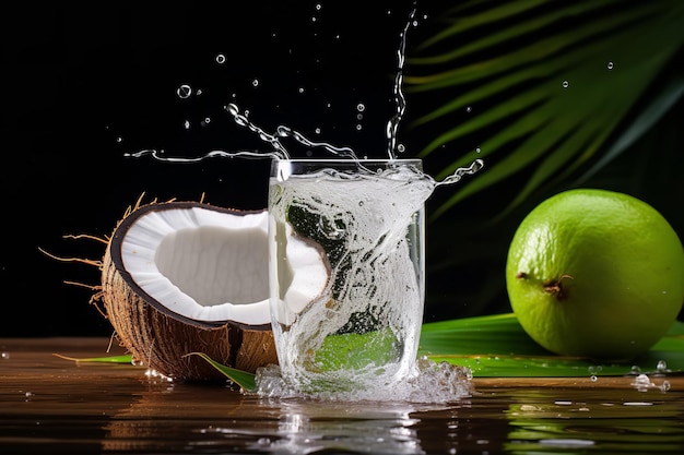 Acqua di cocco tropicale con pezzetti di cocco fresco