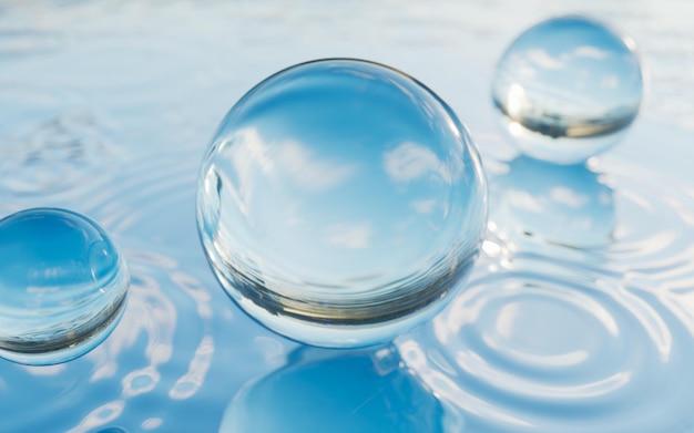 Acqua e gocce di pioggia sfondo della superficie dell'acqua rendering 3D