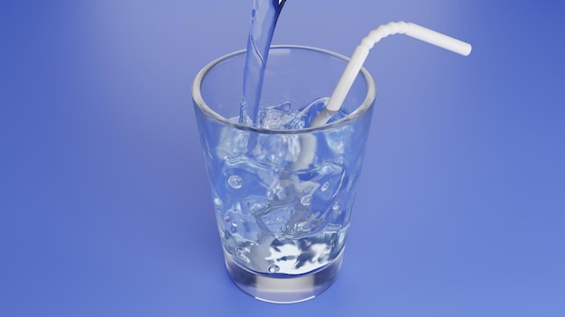 Acqua ghiacciata Bicchiere di acqua pura con cubetti di ghiaccio Cubetti di ghiaccio congelati realistici e schizzi d'acqua