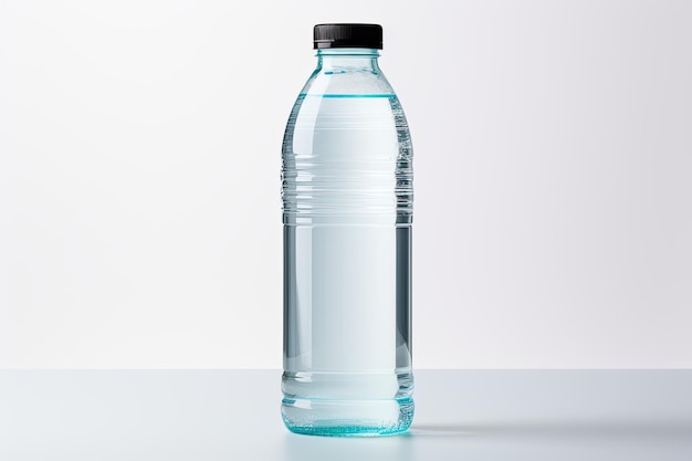 Acqua in bottiglia di plastica su fondo bianco isolato