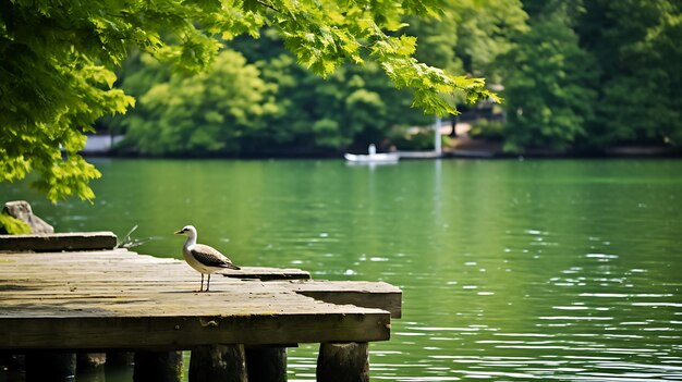 Acqua in un parco con alte rocce e alberi