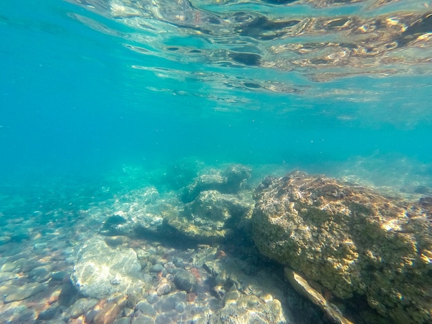 acqua limpida sottomarina e giornata rocciosa del mare