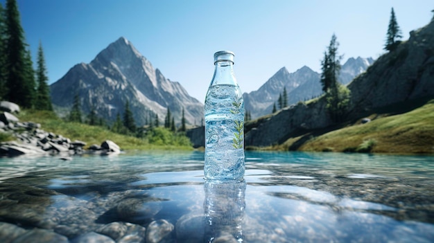 Acqua minerale con paesaggio di montagna
