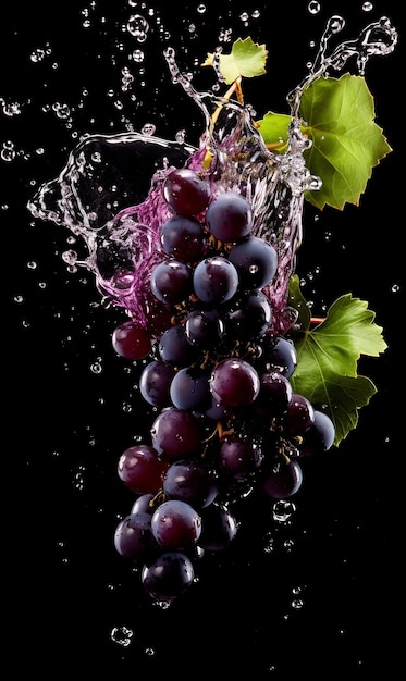 Acqua spruzzata su uva nera uva nera fresca