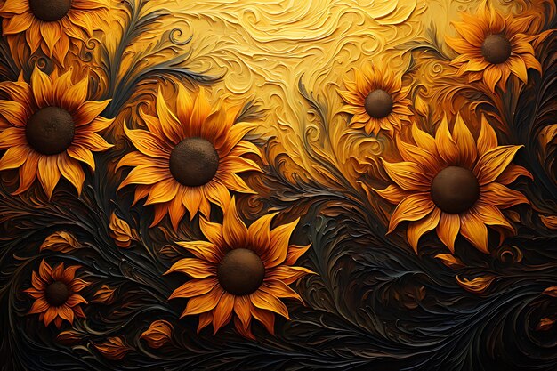 Acquarello Arte dei girasoli a spirale Centro Veni delle foglie Arancione Glow Brown Bran Bellezza Quadro bagnato