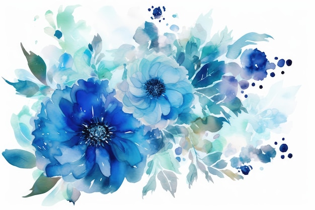Acquarello blu Fiore e fiore Matrimonio decorato