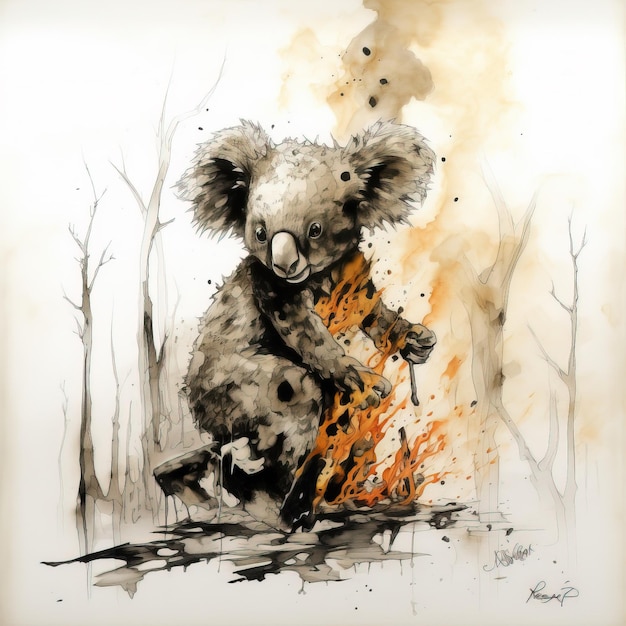 Acquarello koala brucia foresta Immagine di alta qualità per il tuo lavoro Acquerello koala brucia foresta generativa Ai