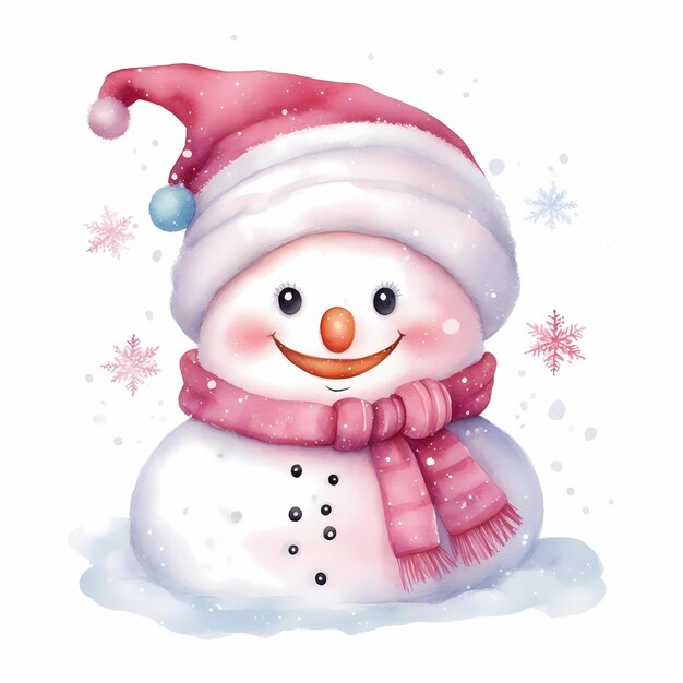 Acquarello Snowman sorriso Natale Acquarelli cartone animato