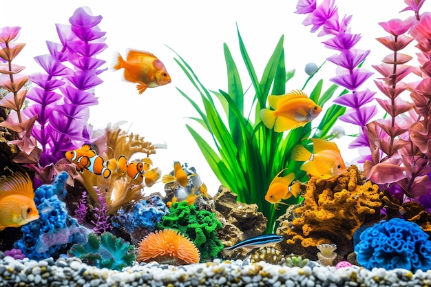 Acquario con pesci e decorazioni