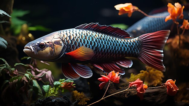 Acquario di pesci Arowana di platino con bellissime decorazioni