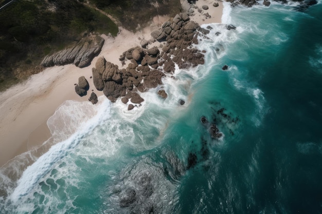 Acque oceaniche cristalline e una splendida veduta aerea di una bellissima spiaggia