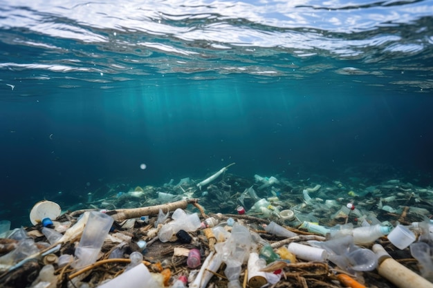 Acque oceaniche piene di detriti di plastica galleggianti