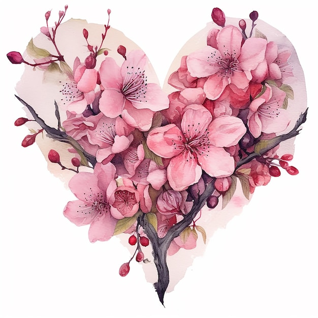 Acquerelli astratti fiori a forma di cuore rose piante e fiori