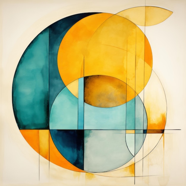 Acquerelli forme geometriche in blu e ambra