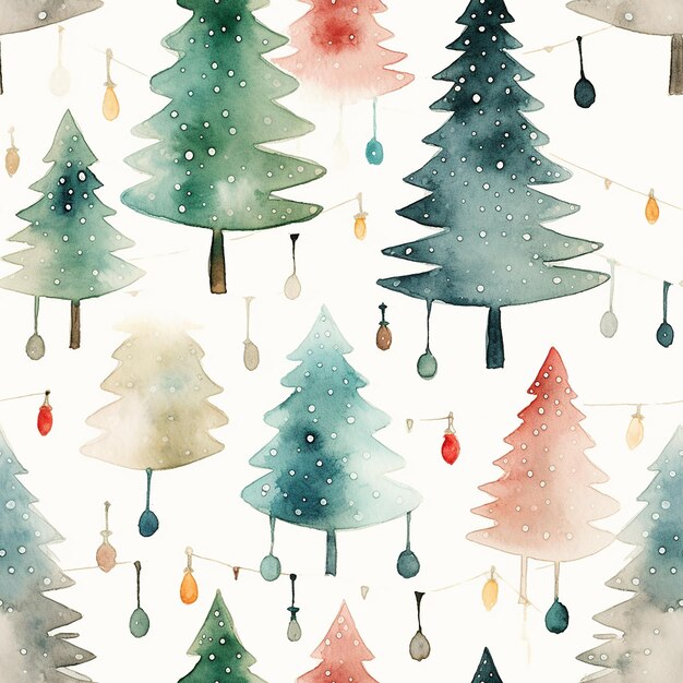 Acquerello a disegno senza cuciture dell'albero di Natale