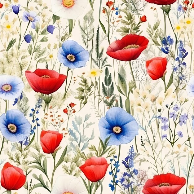 Acquerello a fiori di campagna a disegno senza cuciture