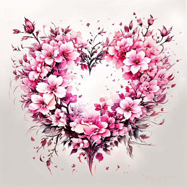 Acquerello a forma di cuore Illustrazione di arrangiamento floreale bouquet rosa multi fiore