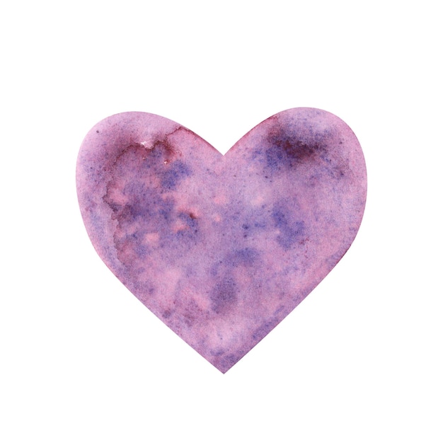 Acquerello a forma di cuore viola isolato su sfondo bianco Disegno mistico disegnato a mano per il giorno di San Valentino
