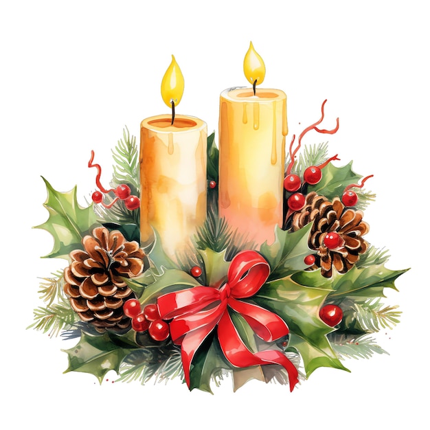 Acquerello a tema natalizio candele e fiori decorazione disposizione illustrazione per Natale