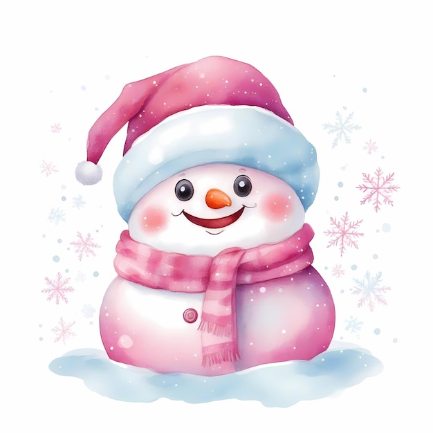 Acquerello allegro Acquarello cartone animato uomo di neve di Natale