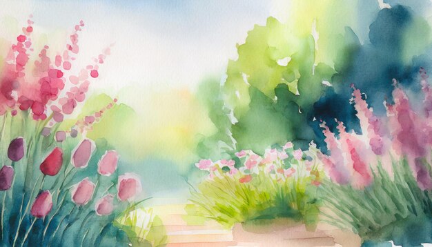 Acquerello Art Pittura Nuovi inizi in giardino dolcemente nel pomeriggio