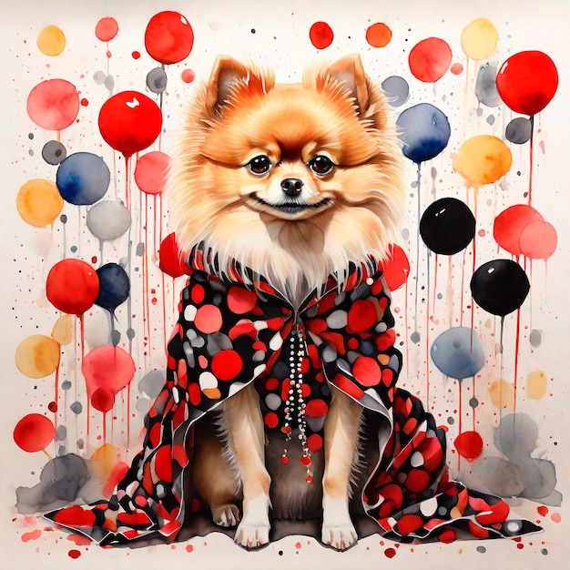 Acquerello astratto dog dot print Dog in clothes Pomeranian