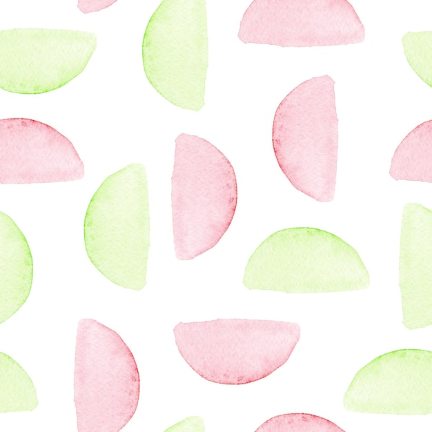acquerello astratto elementi semicircolari rosa e verde modello senza cuciture su sfondo bianco