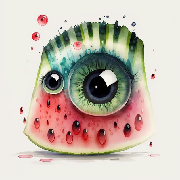 Acquerello astratto Frutta e verdura Cute Kawaii Grandi occhi colorati