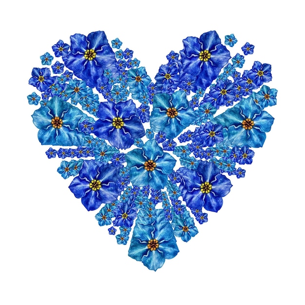 Acquerello blu cuore floreale con dimenticarmi non fiori per l'adhezzo adesivi di San Valentino