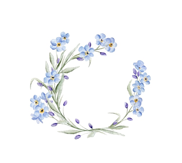 Acquerello blu non ti scordar di me fiori primaverili nel bouquet Elemento decorativo per biglietto di auguri