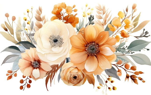 Acquerello Boho Bouquet di fiori neutri Generativo Ai