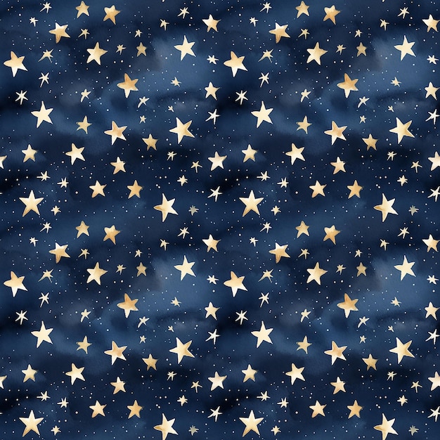 Acquerello boho carine stelle nere su sfondo blu scuro disegno senza cuciture