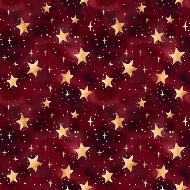 Acquerello boho stelle nere carine su sfondo rosso modello senza cuciture
