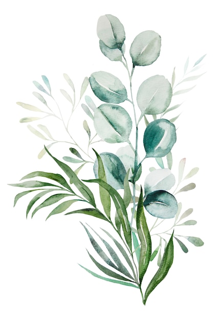 Acquerello botanico foglie bouquet illustrazione isolato