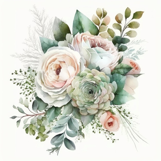 Acquerello bouquet da sposa Illustrazione AI GenerativexA