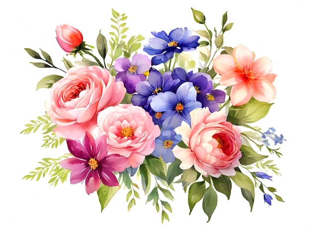 Acquerello bouquet floreale fiori primaverili illustrazione botanica fiori elementi decorativi modello