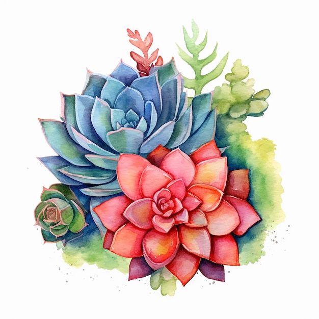 Acquerello brillante succulento insieme Clipart