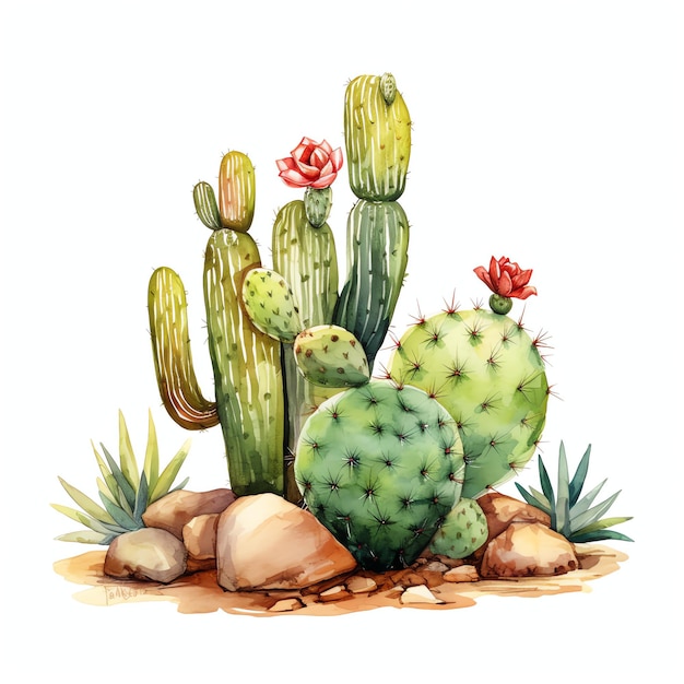 acquerello cactus western wild west cowboy illustrazione del deserto clipart