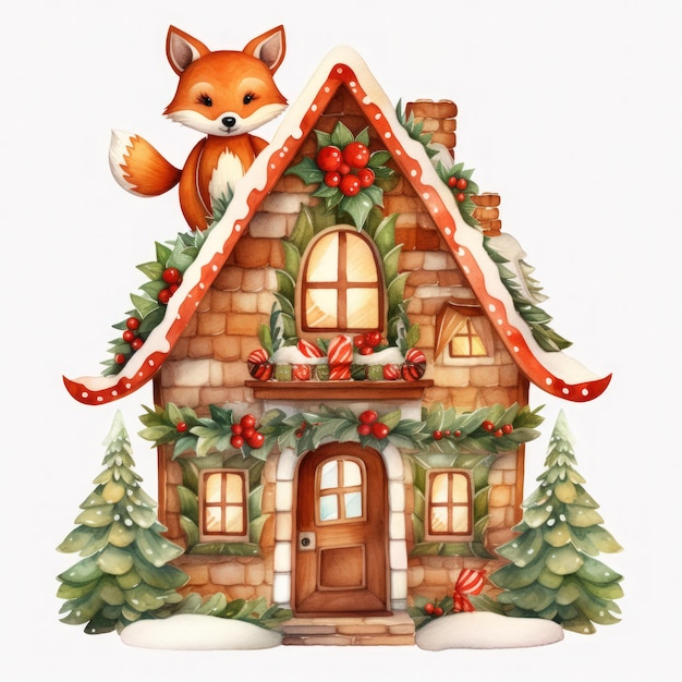 acquerello cartone animato natale ginger house isolato