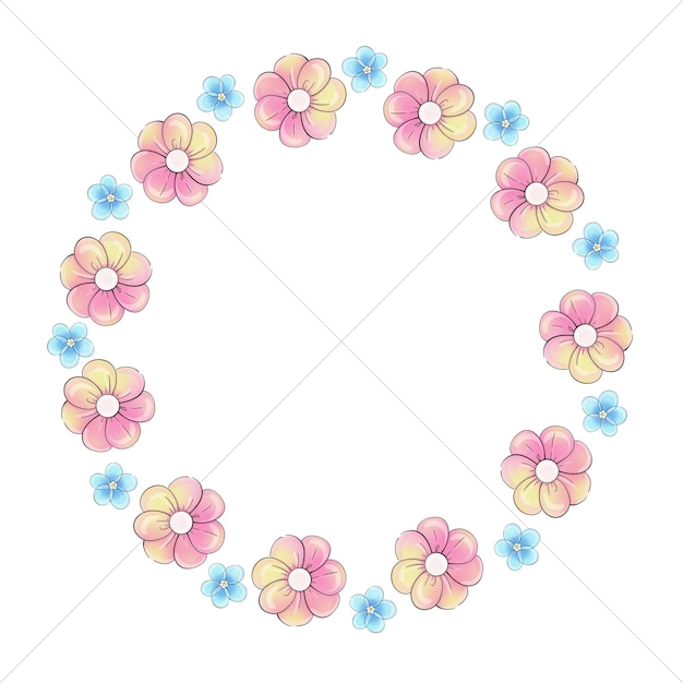 Acquerello cerchio di primavera cornice secchi di primrose fiori per la festa della madre dimenticanze romantiche