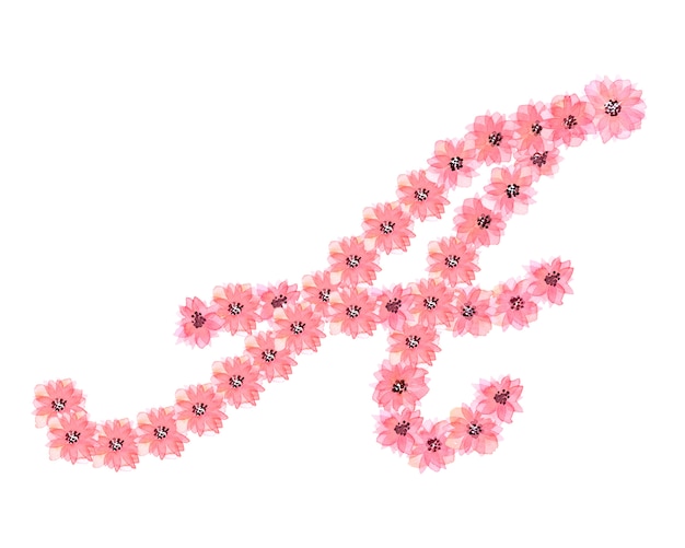 Acquerello che disegna l'alfabeto rosa del fiore
