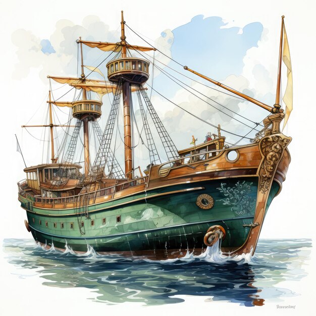 Acquerello Clipart di una barca Illustrazione Generativa Ai