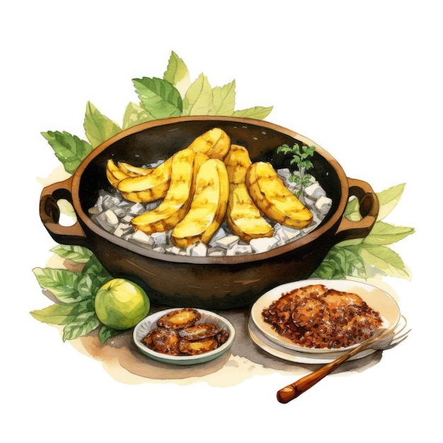 Acquerello colorato Acaraj piatto alimentare brasiliano a mano disegnato schizzo