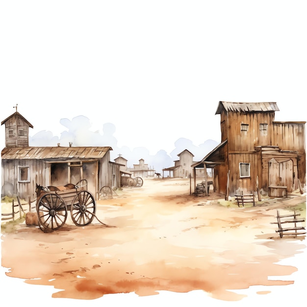 acquerello corral western wild west cowboy deserto illustrazione clipart