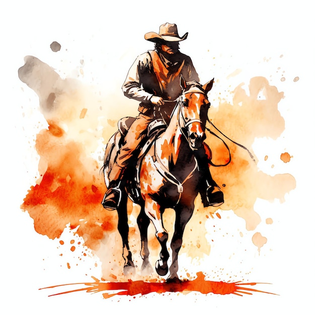 acquerello Cowboy silhouette occidentale selvaggio west cowboy deserto illustrazione clipart